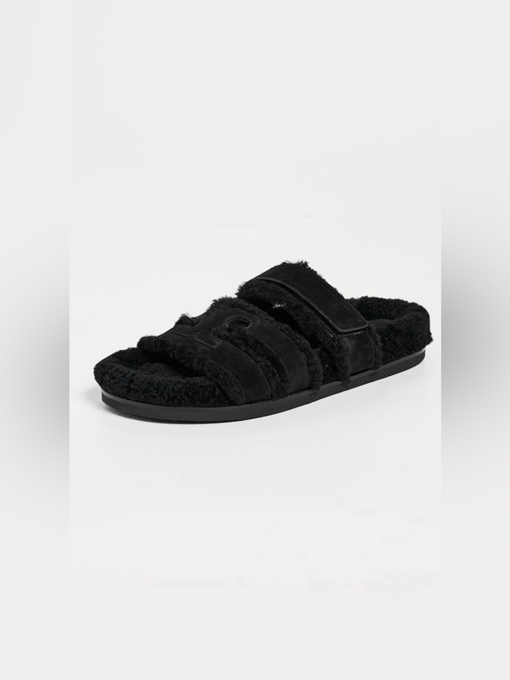 Tory Burch Ines Shearling Sport Slide Sandals in Perfect Black/Black